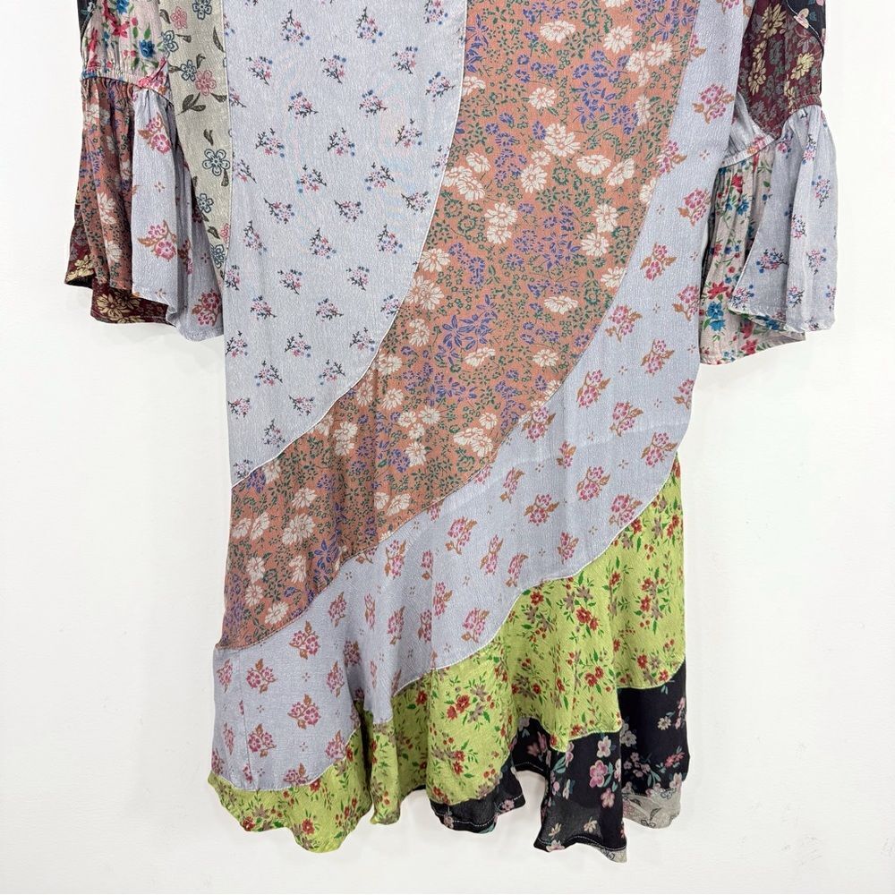 Young Threads Earth Tone Complimentary Asymetrical Floral Patchwork Ruffle Dress - Picture 13 of 16